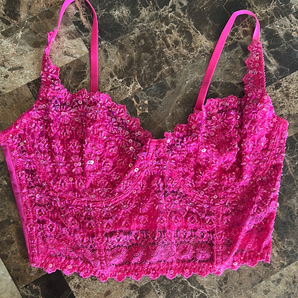 Bebe Pink Lace Bralette with sequin embellishment!